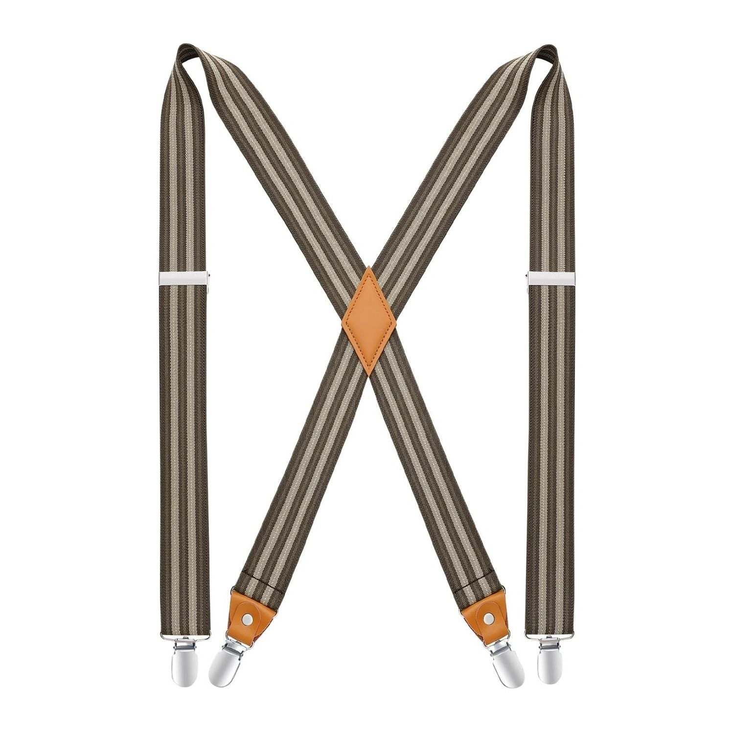 Brown Suspender Power: 1.4" Wide, Four-Clip Grip, Adjustable Comfort & Style. Get Yours Today.