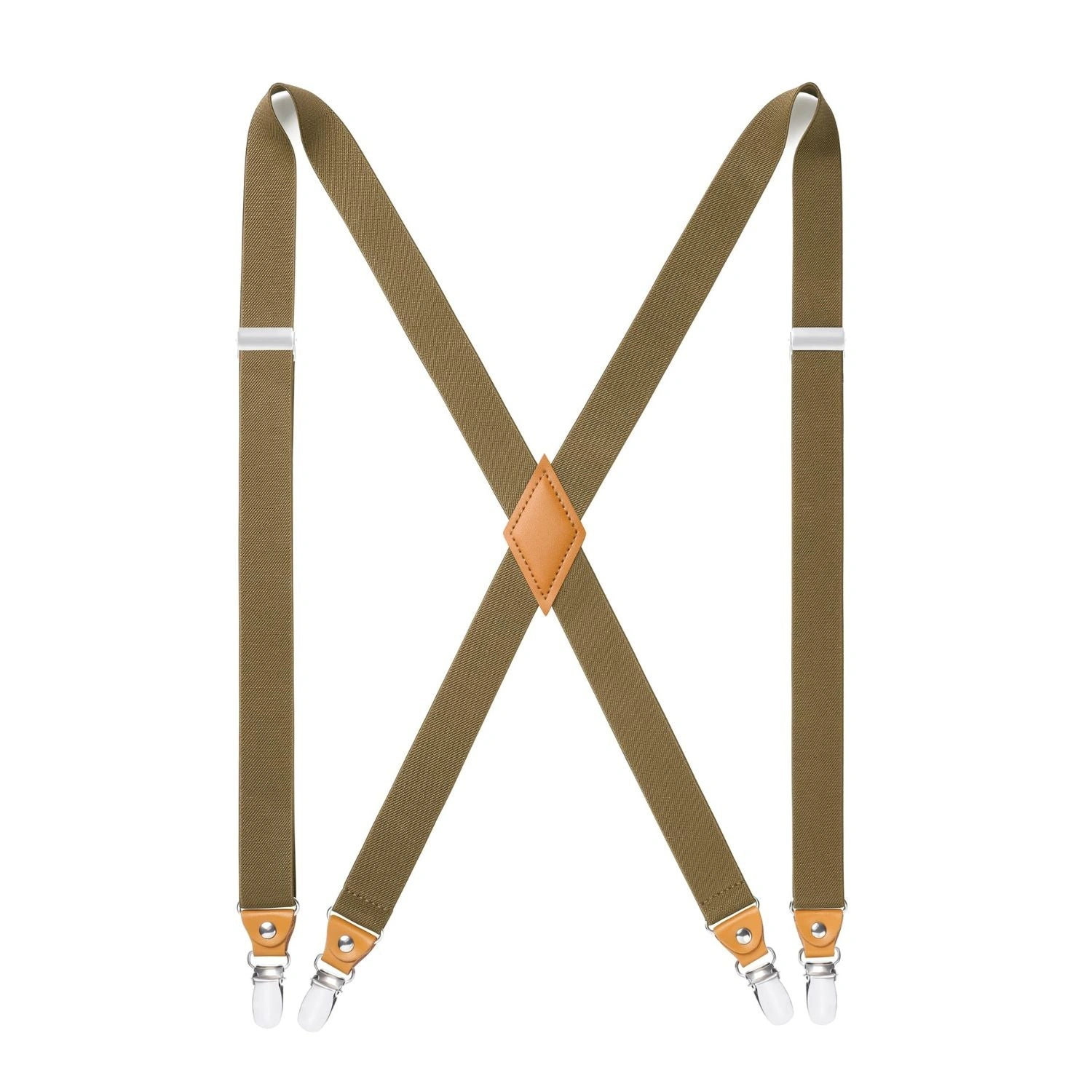 KHAKI Classic Suspenders One Inch Wide Four Clip Comfort Fit