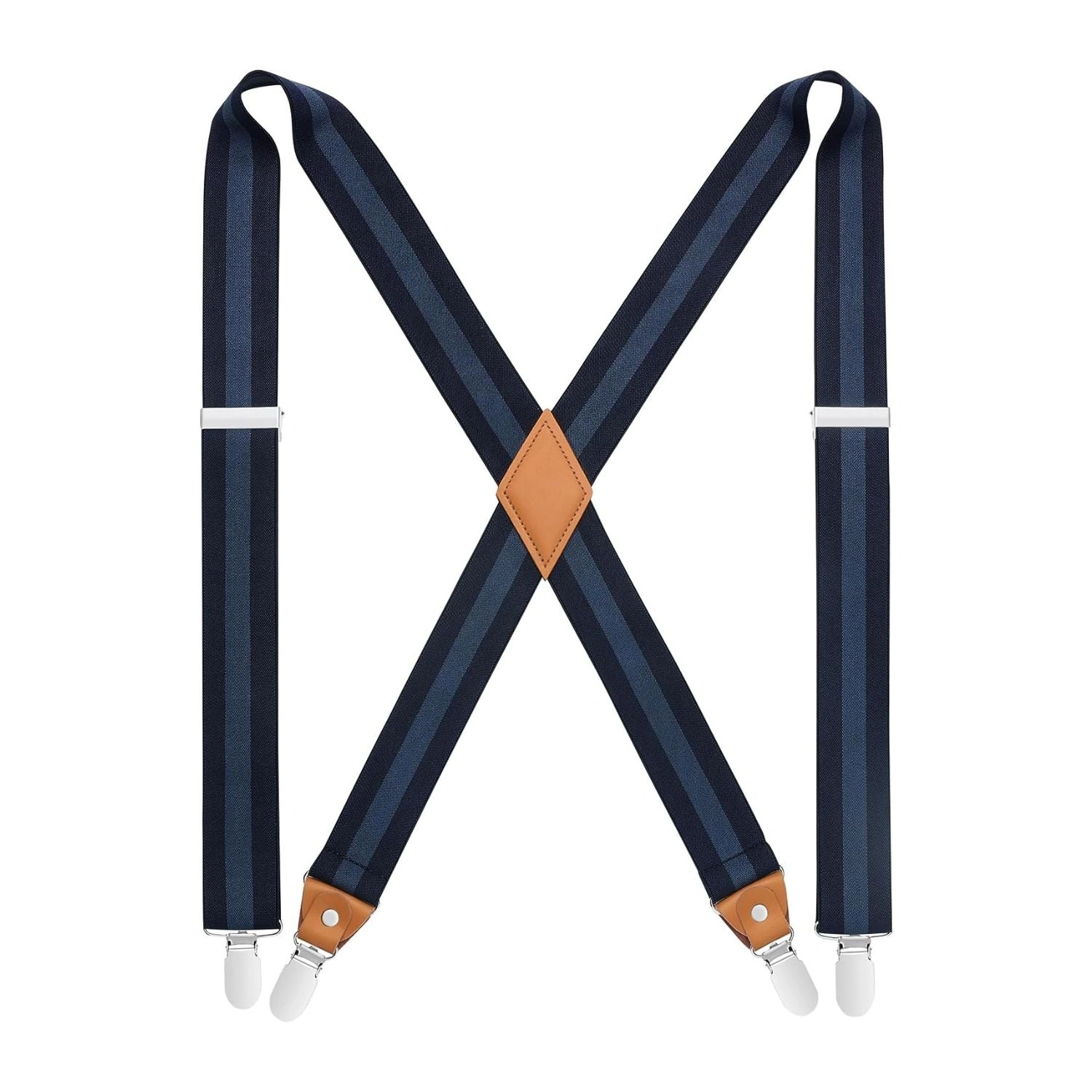 Navy Blue Suspenders: 1.4-inch Wide with Classic 4-Clip Design. Stylish and Adjustable.