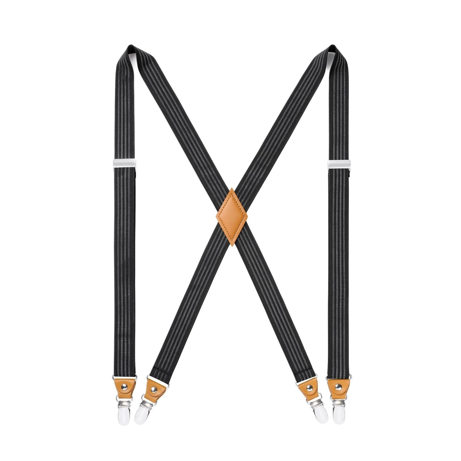 Classic Black or Gray Suspenders: 1 Inch Wide, 4 Clips, Adjustable, Ready to Style