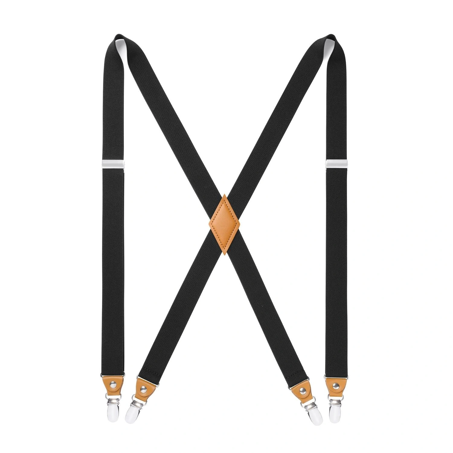 Elevate Your Style: 1" Black Suspender with Secure 4-Clip Closure.